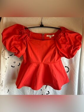 NWT Freemarket Annie Peplum Top Puff Sleeve Red Cottagecore Small